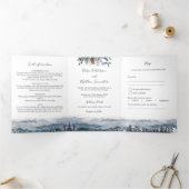 Blauwe bergen en bos, huwelijk met RSVP Drieluik Uitnodiging (Binnen)