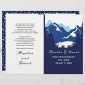 Blauwe bergen en naaldbomen gevouwen trouwprogramm (Voorkant / Achterkant)