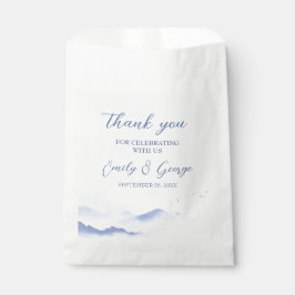 Blauwe bergen en vogels bruiloft bedankzakje