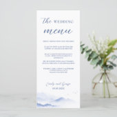 Blauwe bergen en vogels bruiloft menu (Staand voorkant)