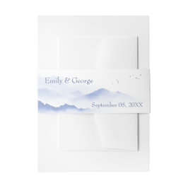 Blauwe bergen en vogels bruiloft uitnodigingen wikkel