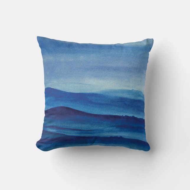 Blauwe bergen landschapskunst Throw Cushion Kussen (Voorkant)