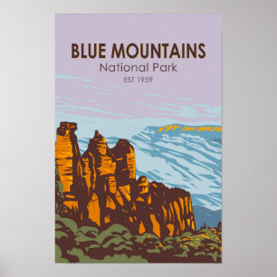 Blauwe Bergen Nationaal Park Australië Vintage Poster