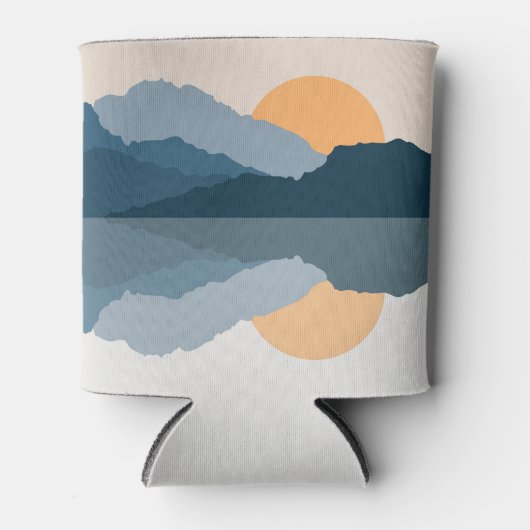 Blauwe bergen weerspiegeld in het meer blikjeskoeler (Voorkant)