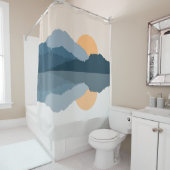 Blauwe bergen weerspiegeld in het meer douchegordijn (In situ)