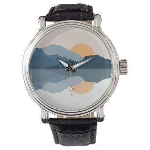 Blauwe bergen weerspiegeld in het meer horloge