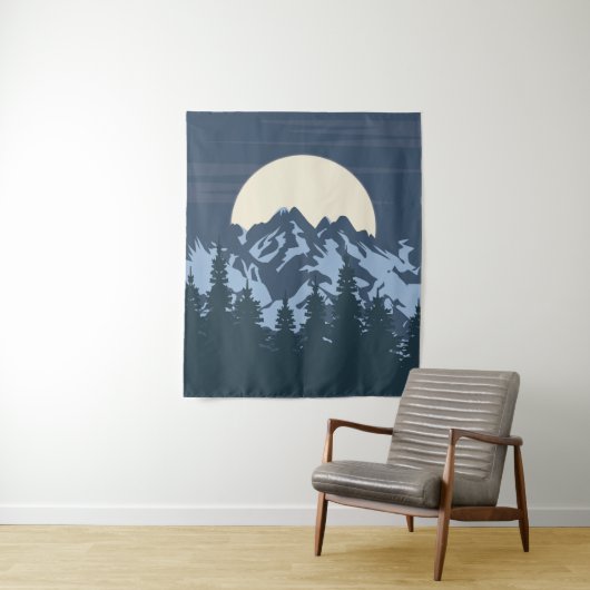 Blauwe berglandschap wandkleed (In situ)