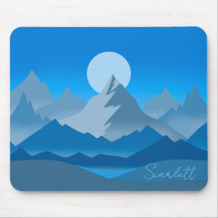 Blauwe bergtoppen landschapsillustratie muismat