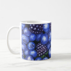 Blauwe bessen Blackberries Waterverf Naadloze Patt Koffiemok