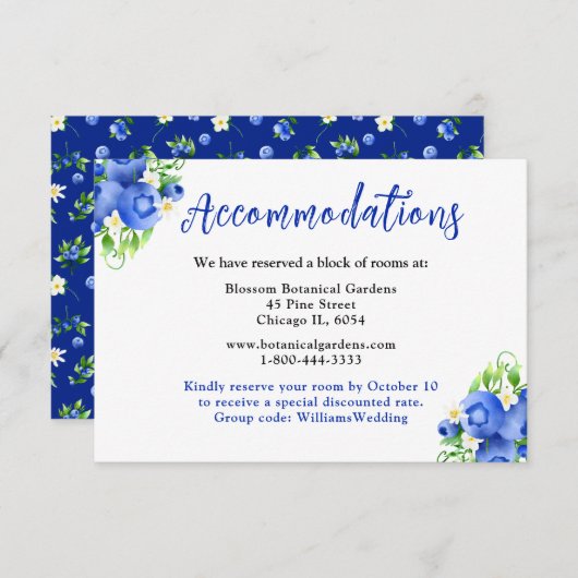 Blauwe bessen en Foliage Bruiloft Accommodaties Informatiekaartje (Voorkant / Achterkant)