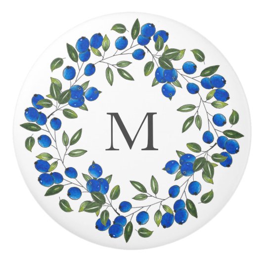 Blauwe bessen krans keramische knop (Voorkant)