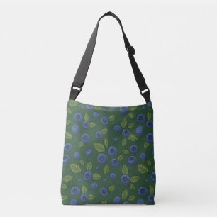 Blauwe bessen op donkergroen crossbody tas
