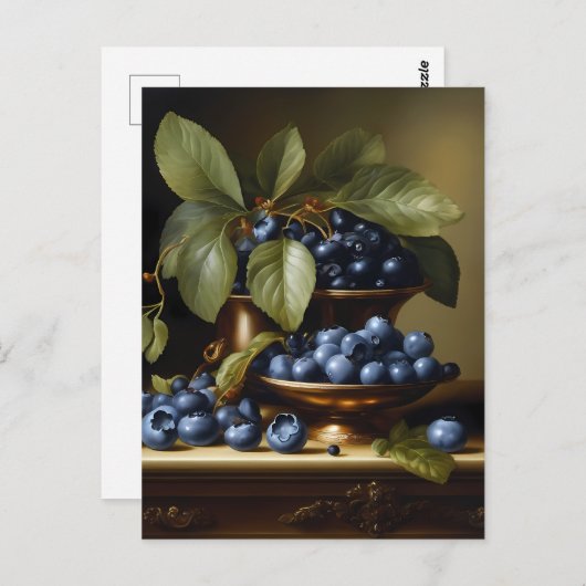 Blauwe bessen op een tafel briefkaart (Voorkant / Achterkant)