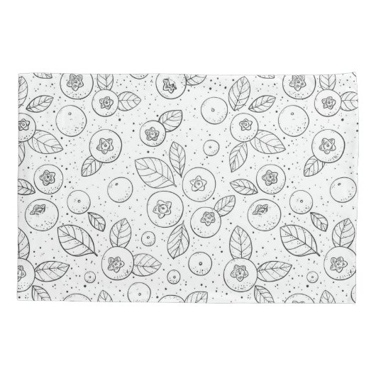 Blauwe bessen op zwart en wit kussensloop (Achterkant-Links)