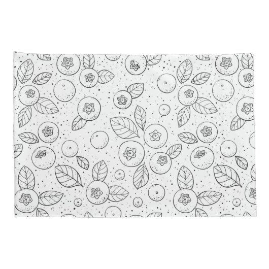 Blauwe bessen op zwart en wit kussensloop (Achterkant-Rechts)