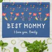 Blauwe beste bloem van moeder: moederdag tekenen theedoek (Gevouwen)