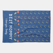 Blauwe beste bloem van moeder: moederdag tekenen theedoek (Horizontaal)