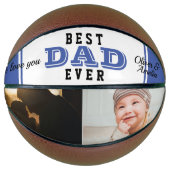 Blauwe beste vader ooit Typografie 2 foto Basketbal (Voorkant)