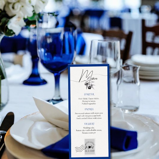 Blauwe Bestemming Bruiloft Aangepaste Menu Sjabloo