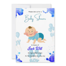 BLAUWE Bewerkbare Baby JONGEN Baby Shower Uitnodig