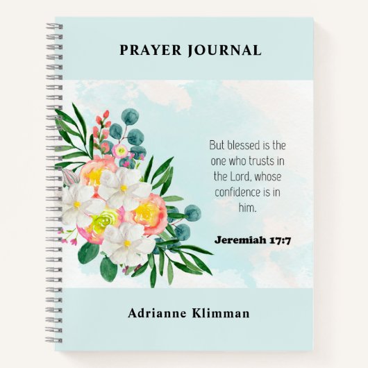 Blauwe Bijbel Verse Bloemen Gebed Journaal Notitieboek (Voorkant)