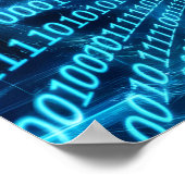 Blauwe binaire code matrix op computerscherm poster (Hoek)