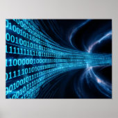 Blauwe binaire code matrix op computerscherm poster (Voorkant)