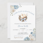 Blauwe Birdie Jongen Baby Shower Uitnodiging (Voorkant)