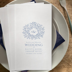 Blauwe bladcirkel monogram kunst bruiloft aangepas servet