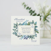 Blauwe bladeren en bessen Chanoeka Party Kaart (Staand voorkant)