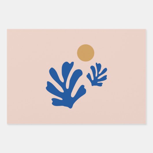 Blauwe bladeren en zonmoderne uiteinden inpakpapier vel (Voorkant)