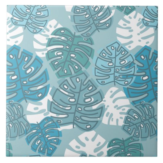 Blauwe bladeren keramische tegel tegeltje (Voorkant)