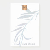 Blauwe bladeren metaalachtig goud koper monogram post-it® notes (Voorkant)