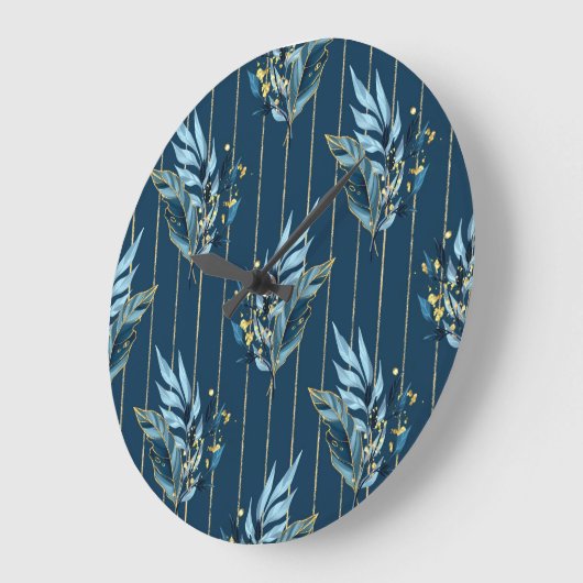 Blauwe bladeren naadloze wrap achtergrond grote klok (Hoek)