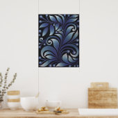 blauwe bladeren poster (Keuken)