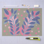 Blauwe bladeren roze stippen tissuepapier (Craft)