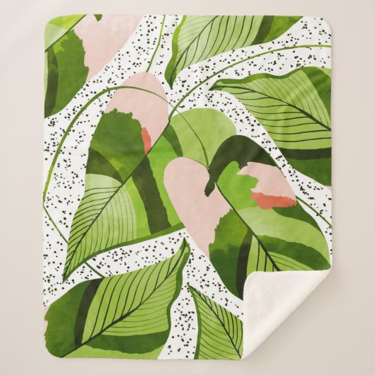 Blauwe bladeren sherpa deken (Voorkant)