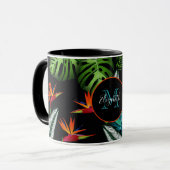 Blauwe bladeren van groene bladeren van oerwoud mok (Voorkant links)