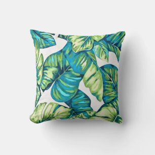 Blauwe bladeren van tropische monstera en banaanbl kussen