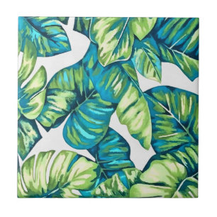 Blauwe bladeren van tropische monstera en banaanbl tegeltje