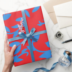 Blauwe Bladeren Wijnstokken Rood Botanisch Cadeaupapier