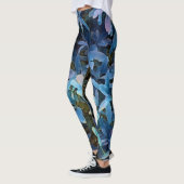 Blauwe blauw bladerindruk leggings (Links)