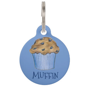 Blauwe blauwbes met uitgelekte goederen Muffin, ge Huisdierpenning