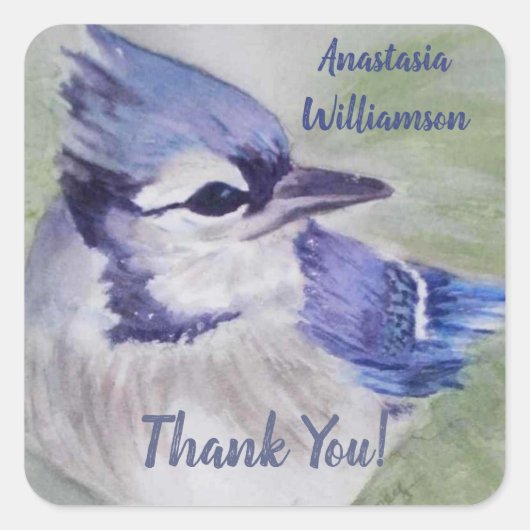 BLAUWE BLAUWE BIRD VIERKANTE STICKER (Voorkant)