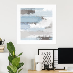 Blauwe blauwe borstellijnen poster