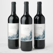 BLAUWE BLAUWE MOUNTAINES PINE MONOGRAM WEDDING WIJN ETIKET (Flessen)