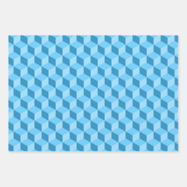 BLAUWE BLAUWE PAARSE GEOMETRISCHE KUBPATRONEN INPAKPAPIER VEL