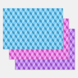 BLAUWE BLAUWE PAARSE GEOMETRISCHE KUBPATRONEN INPAKPAPIER VEL