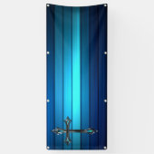 Blauwe blauwe plank Lange blanco kerk Spandoek (Verticaal)