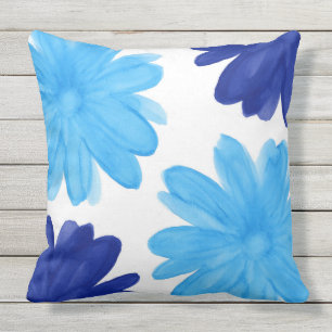 Blauwe blauwe Waterverf bloemen Buitenkussen